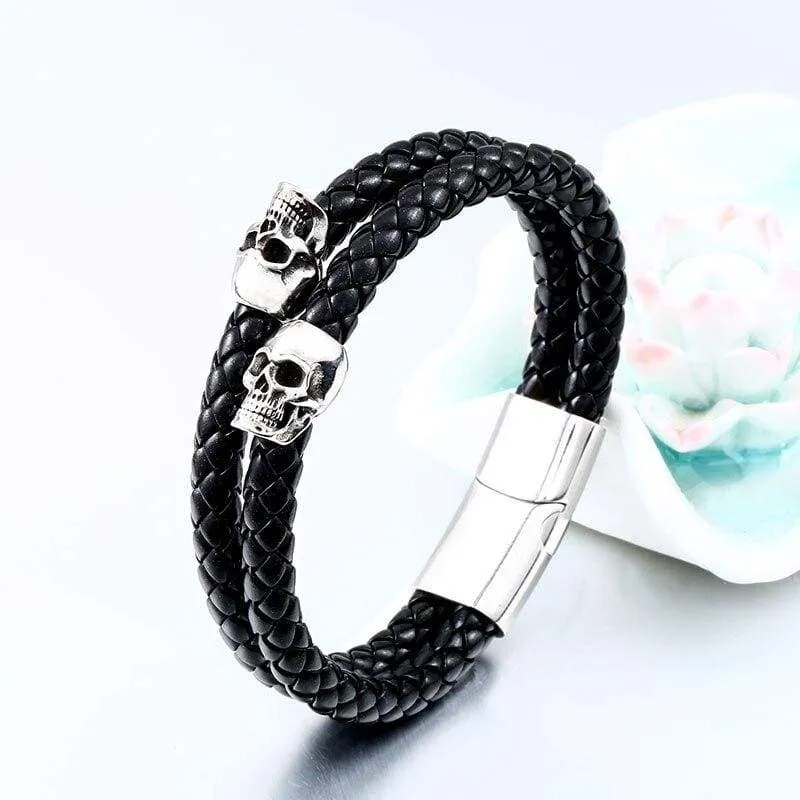 steel soldier stainless steel punk skull leather rope bracelet Multiple handchain bangle  exquisite jewelry party favors