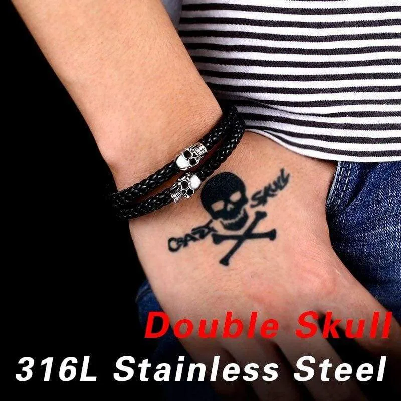 steel soldier stainless steel punk skull leather rope bracelet Multiple handchain bangle  exquisite jewelry party favors