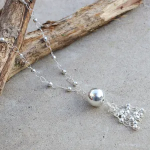 Sterling Silver Ball Chain and Tassel Long Necklace