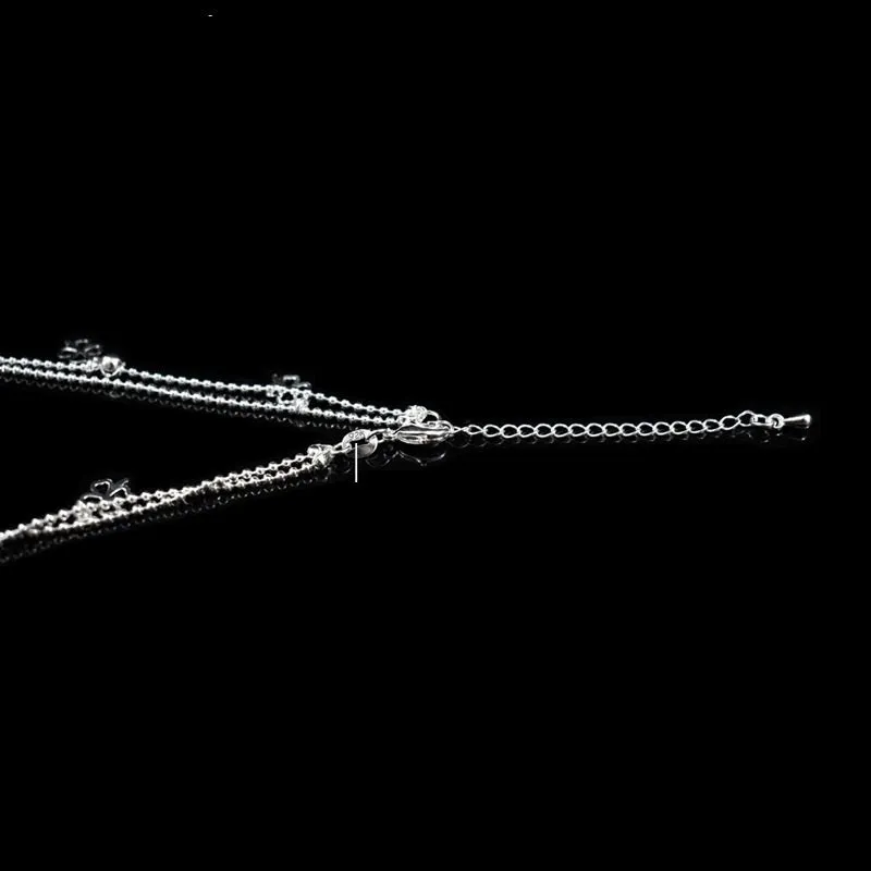 Sterling Silver Double Layer Small Ball Chain Anklet For Women