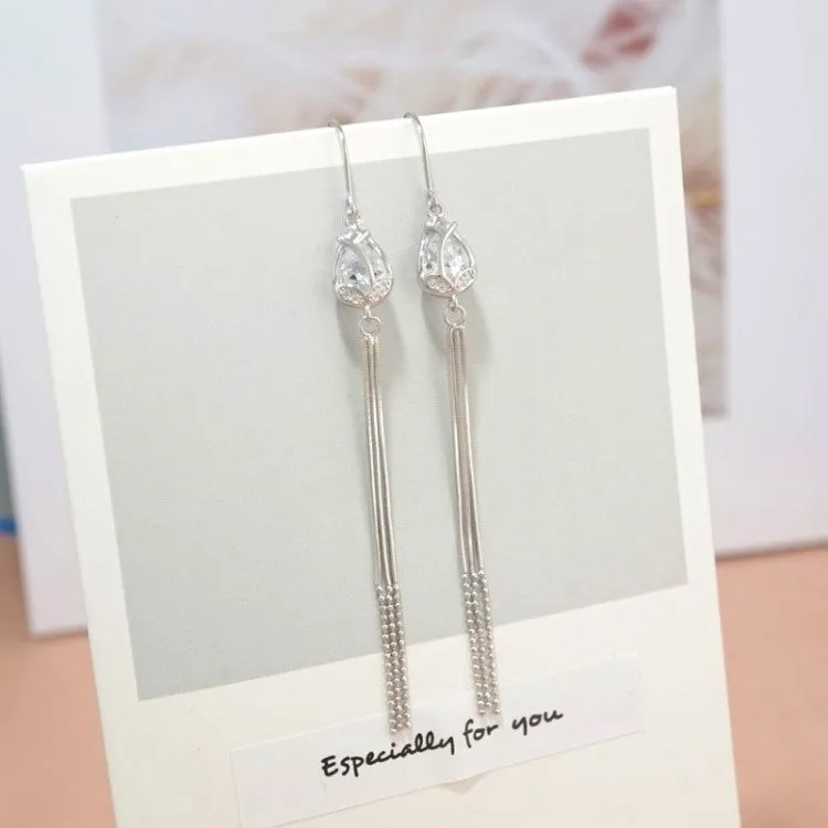 Sterling Silver Luxurious Tulip Tassel Threader Earrings