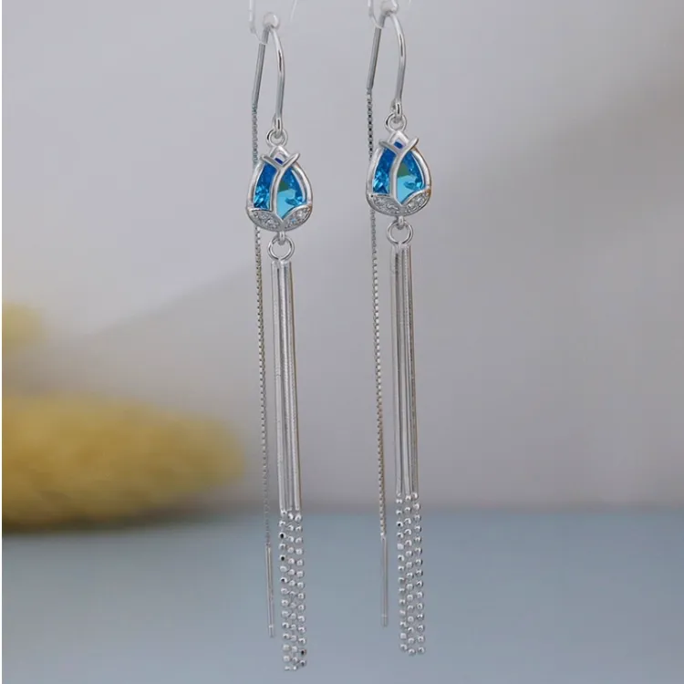 Sterling Silver Luxurious Tulip Tassel Threader Earrings