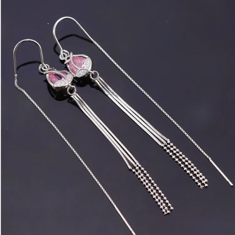 Sterling Silver Luxurious Tulip Tassel Threader Earrings