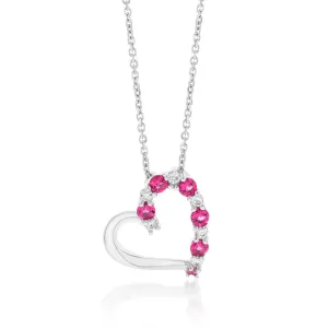 Sterling Silver Rhodium Plated Pink And White CZ Heart Pendant With 45cm Chain