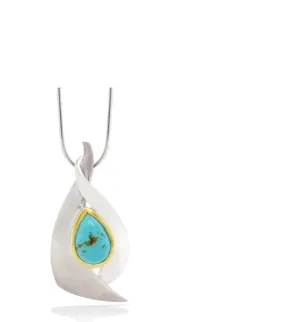 Sterling Silver with Yellow Gold Pear Shape Turquoise Pendant