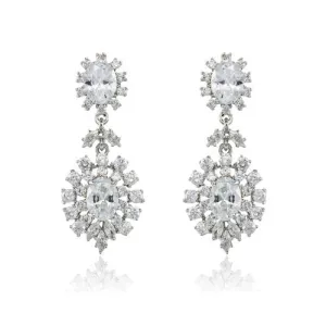 Stylish Creative Sun & Floral Design CZ Dangle Brass Earrings