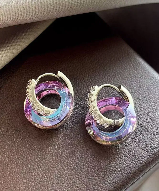 Stylish Rainbow Copper Alloy Crystal Zircon Circle Hoop Earrings QU027