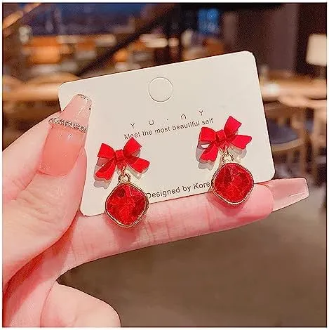 Stylish Red Bow Earring