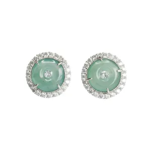 Stylish S925 Sterling Silver Natural Ice Jade Stud Earrings