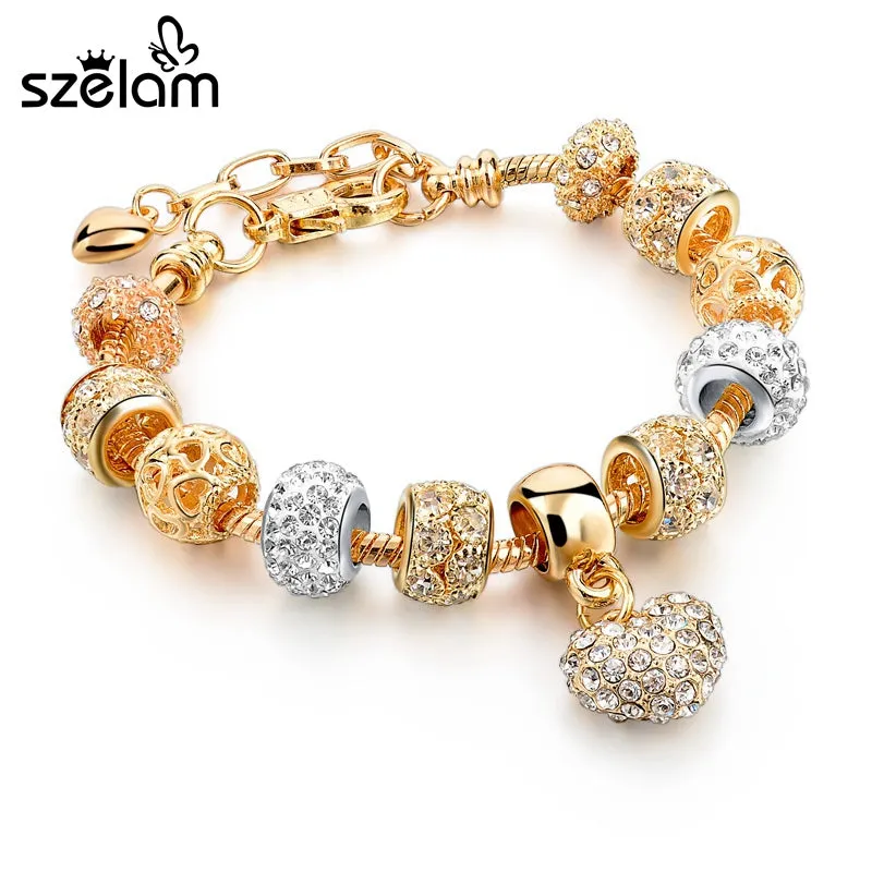 Szelam Luxury Crystal Heart Charm Bracelets & Bangles Gold Bracelets For Women Jewellery Pulseira Feminina Sbr160056