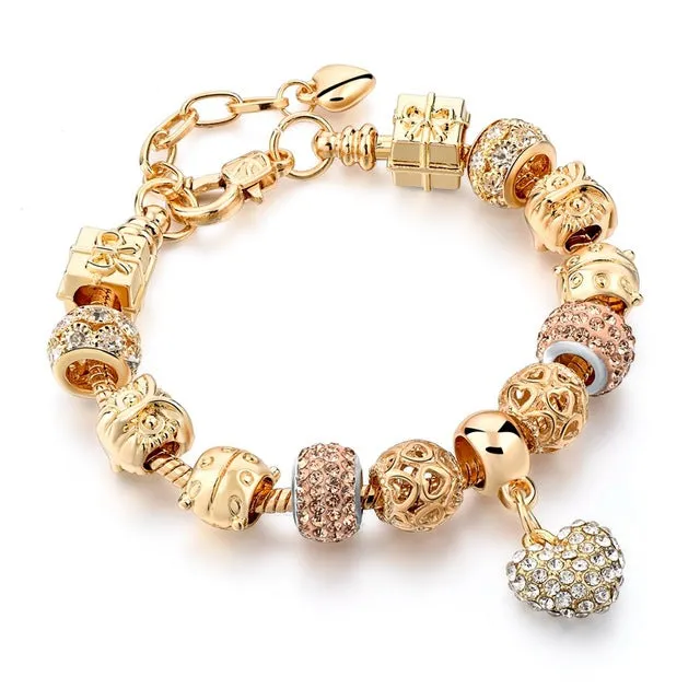 Szelam Luxury Crystal Heart Charm Bracelets & Bangles Gold Bracelets For Women Jewellery Pulseira Feminina Sbr160056