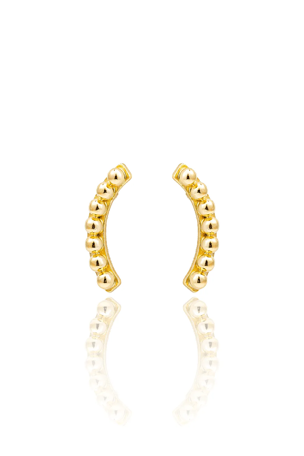 Tiny Gold Beads Wide Curved Earrings