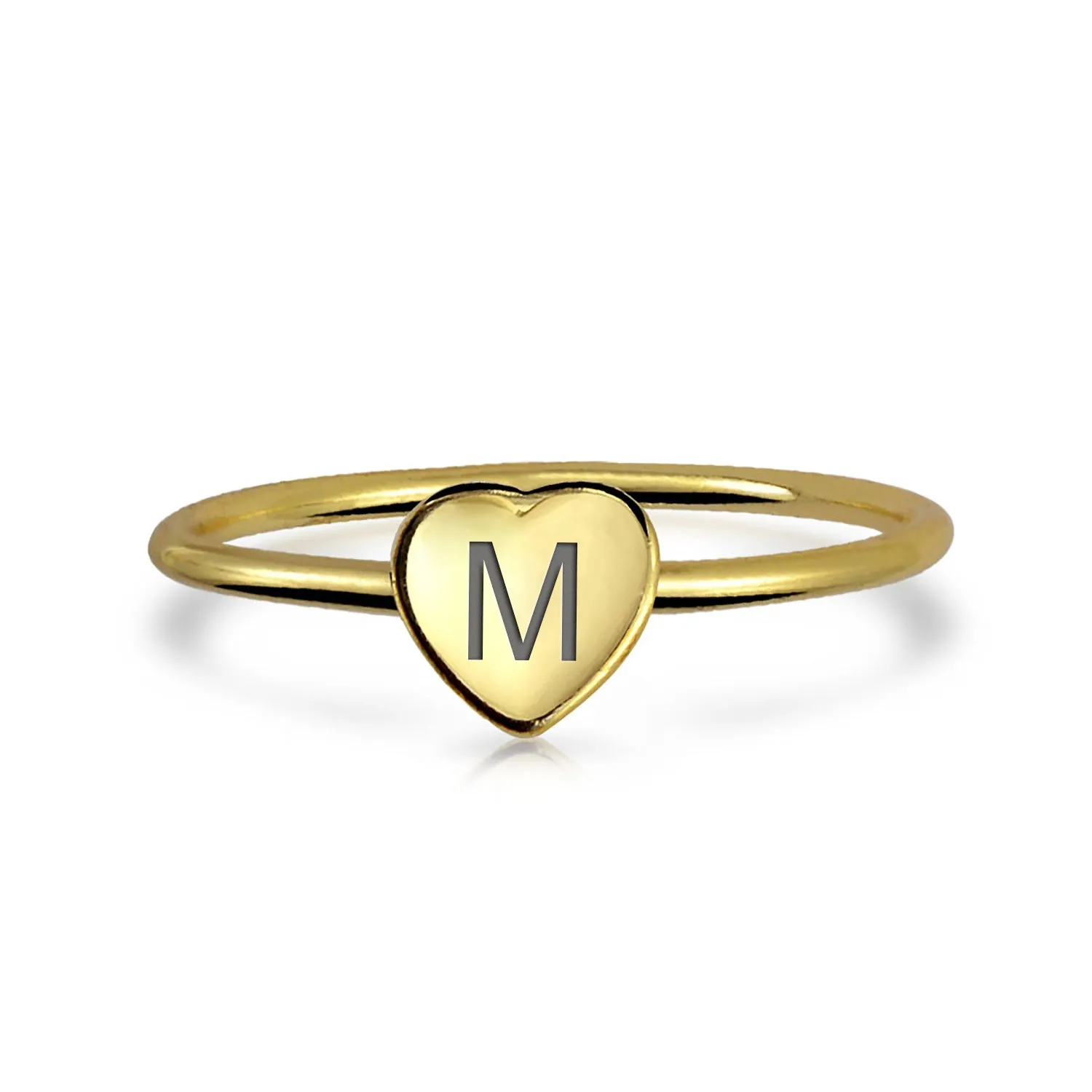 Tiny Minimalist Silver Ring with Heart Shape Initial Monogram Gold Plated Sterling