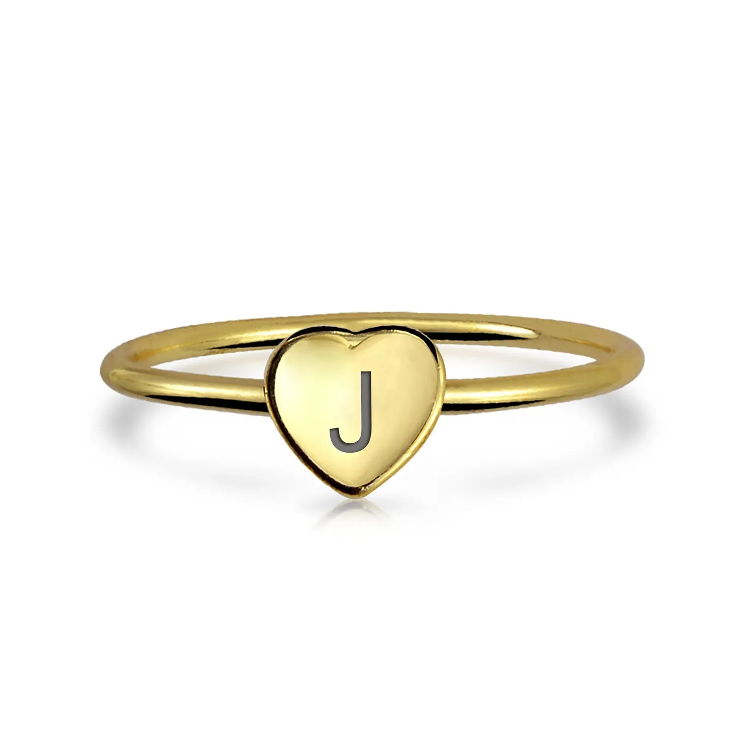 Tiny Minimalist Silver Ring with Heart Shape Initial Monogram Gold Plated Sterling