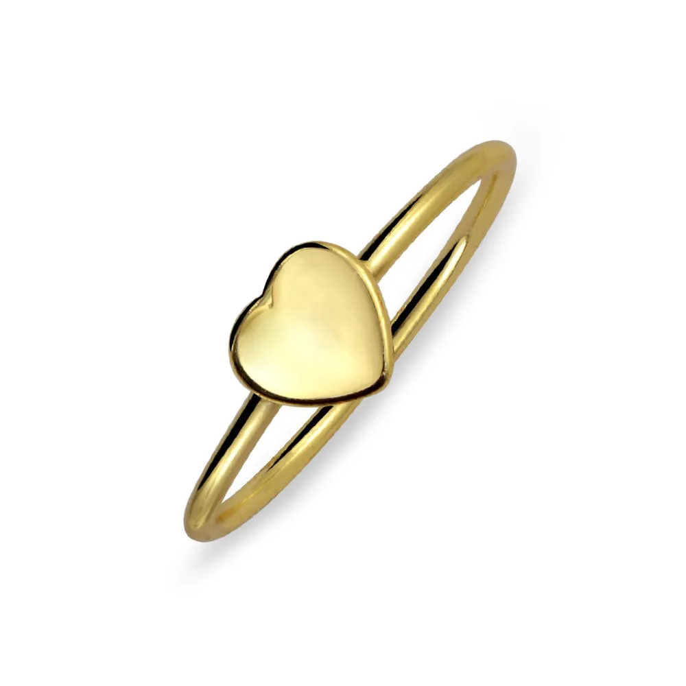 Tiny Minimalist Silver Ring with Heart Shape Initial Monogram Gold Plated Sterling