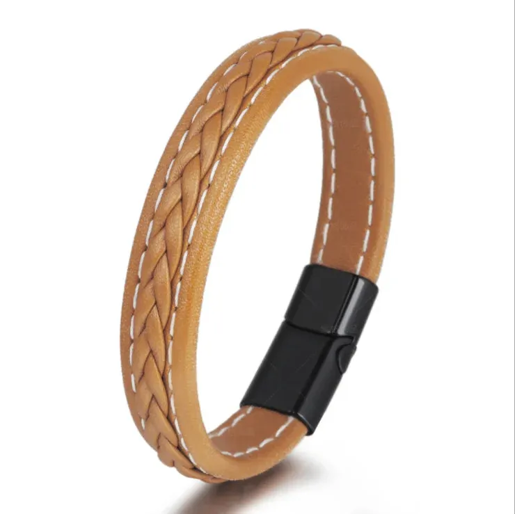 Trendy Genuine Leather Bracelets Men Stainless Steel Multilayer Braided Rope Bracelets for Male Female Bracelets Jewelry