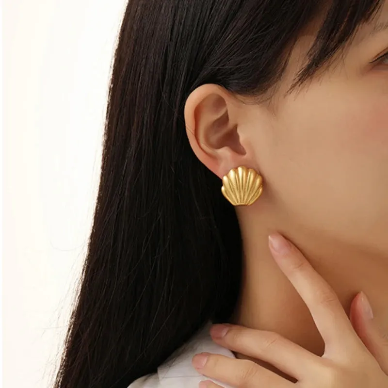 VAIGE Stylish Geometric Matte Gold Stud Earrings in 925 Silver