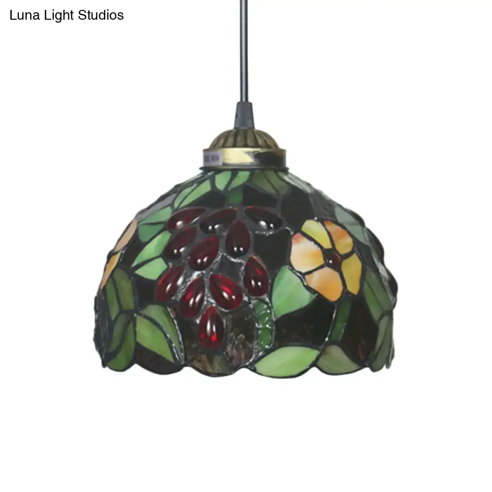 Victorian Cut Glass Pendant Light Kit- Single Light Grape/Flower/Diamond Suspension Lamp in White/Red/Yellow for Kitchen