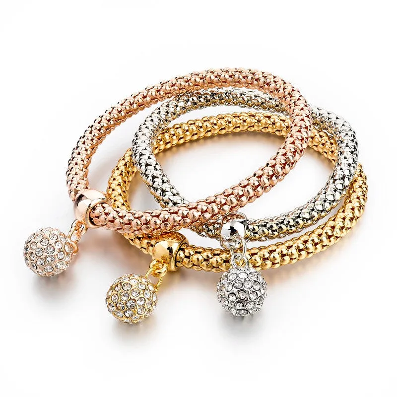 Vintage Pendant Crystal Bracelet Fashion Women Bracelets Bangles 3 Pcs Multilayer Charm Gold Bracelet Silver Chain