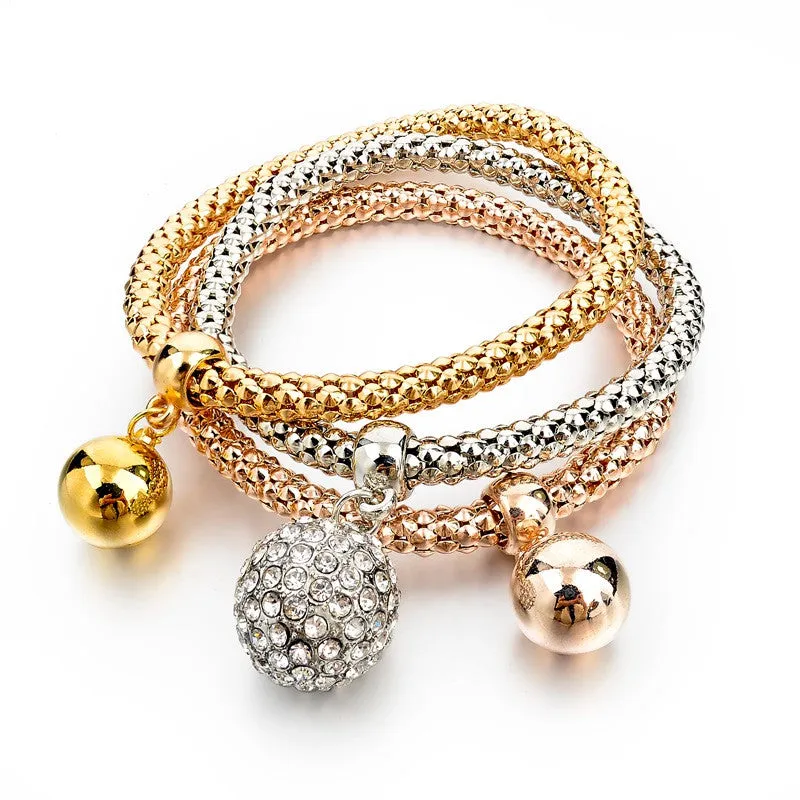 Vintage Pendant Crystal Bracelet Fashion Women Bracelets Bangles 3 Pcs Multilayer Charm Gold Bracelet Silver Chain