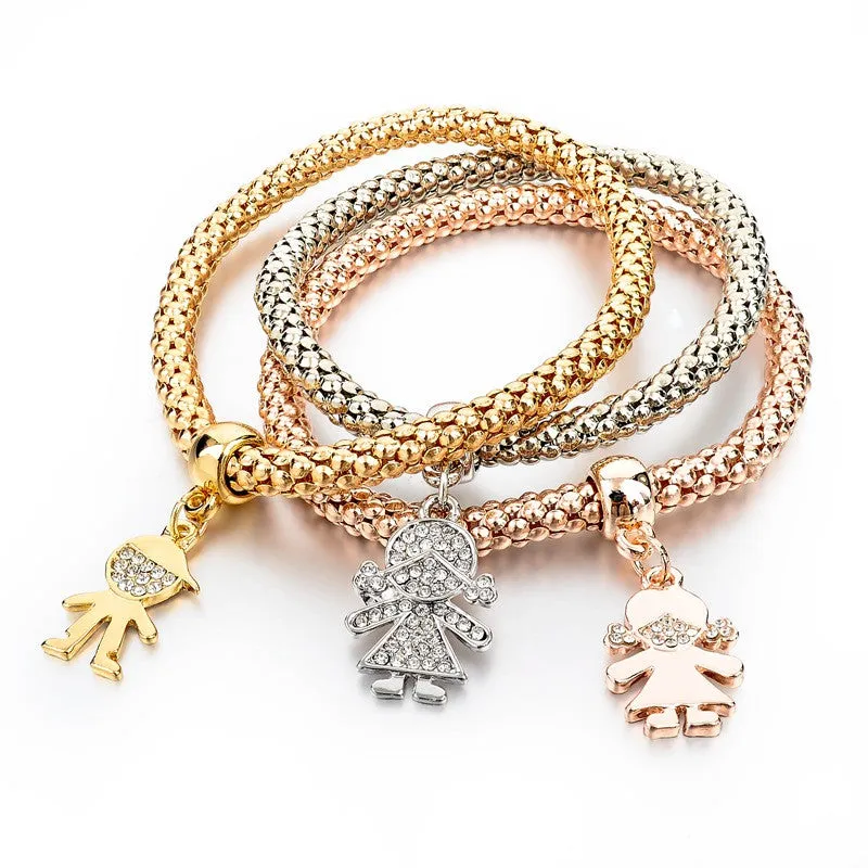 Vintage Pendant Crystal Bracelet Fashion Women Bracelets Bangles 3 Pcs Multilayer Charm Gold Bracelet Silver Chain