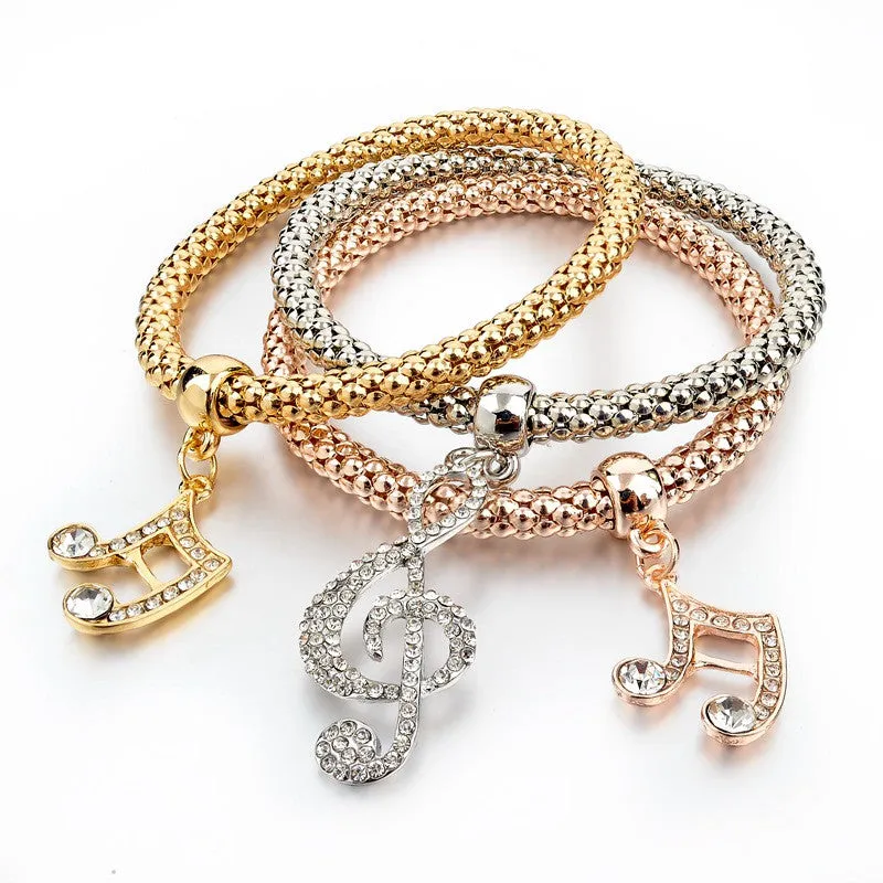 Vintage Pendant Crystal Bracelet Fashion Women Bracelets Bangles 3 Pcs Multilayer Charm Gold Bracelet Silver Chain