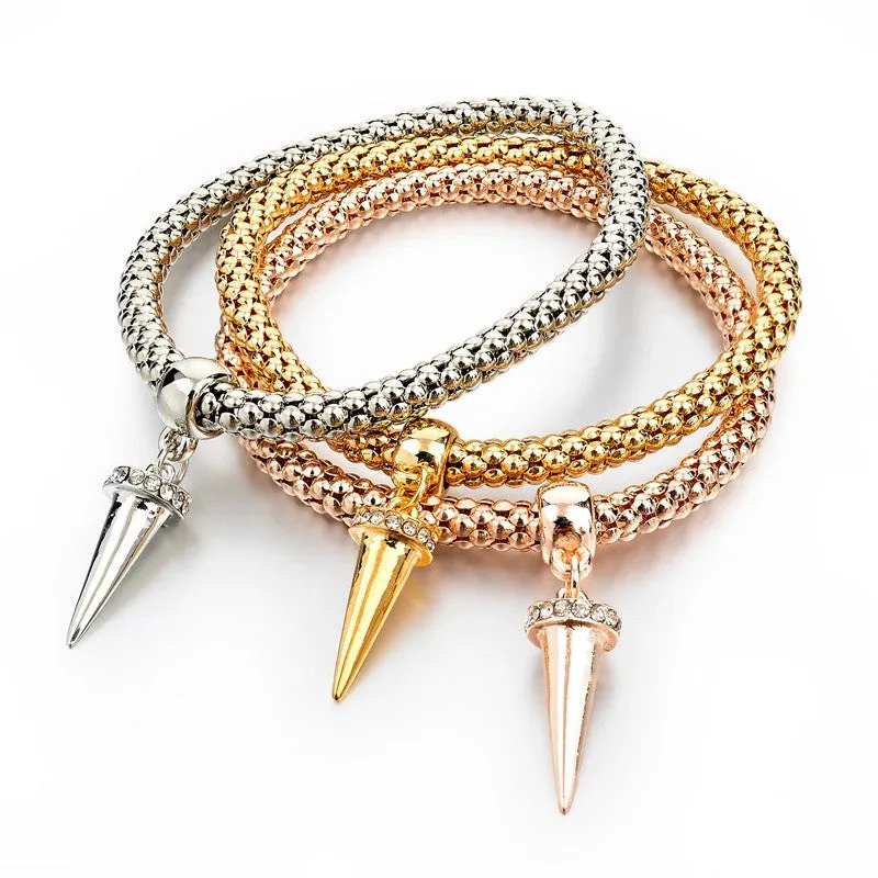 Vintage Pendant Crystal Bracelet Fashion Women Bracelets Bangles 3 Pcs Multilayer Charm Gold Bracelet Silver Chain