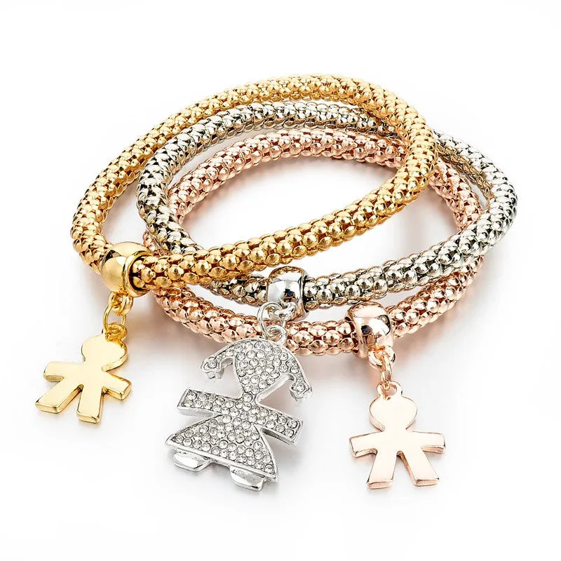 Vintage Pendant Crystal Bracelet Fashion Women Bracelets Bangles 3 Pcs Multilayer Charm Gold Bracelet Silver Chain