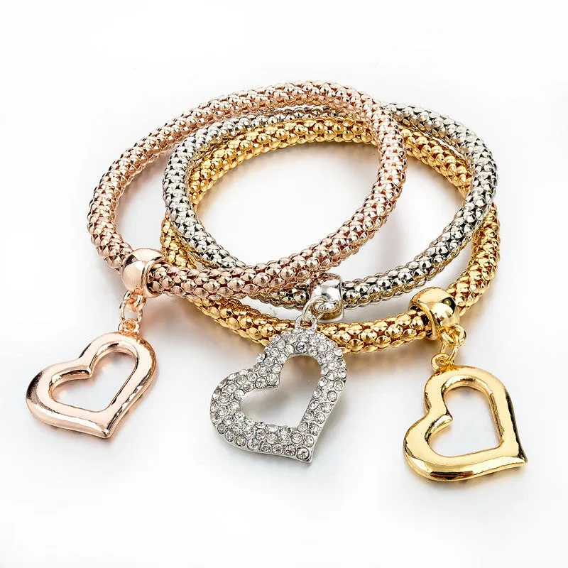 Vintage Pendant Crystal Bracelet Fashion Women Bracelets Bangles 3 Pcs Multilayer Charm Gold Bracelet Silver Chain