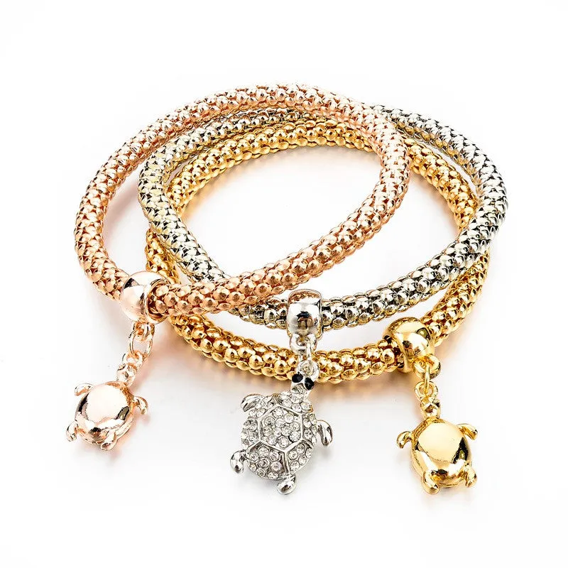 Vintage Pendant Crystal Bracelet Fashion Women Bracelets Bangles 3 Pcs Multilayer Charm Gold Bracelet Silver Chain