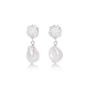 Vita Silver Cherry Blossom & Baroque Cultured Freshwater Pearl Drop Earrings