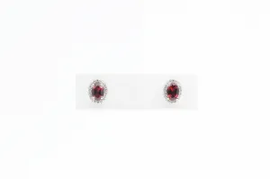 White Gold Oval Garnet Halo Earrings