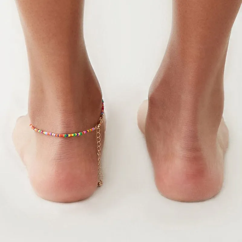 Women's Shell Anklet, Colorful Beaded Simple