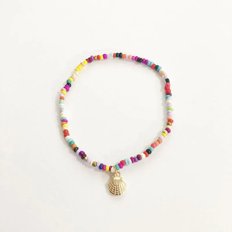 Women's Shell Anklet, Colorful Beaded Simple