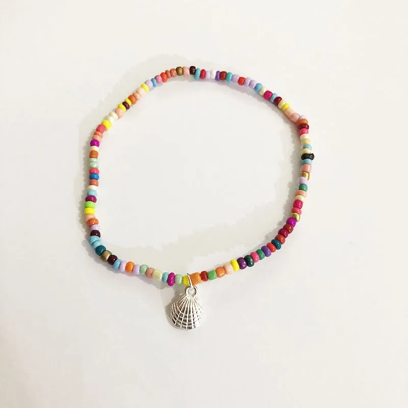 Women's Shell Anklet, Colorful Beaded Simple