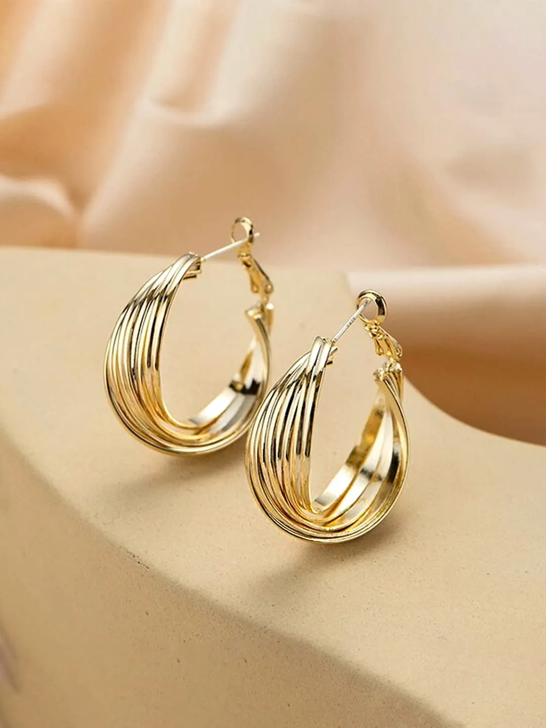 Yellow Chimes Hoop Earrings for Women Fashion Golden Hoops Earrings | Gold Plated Twisted Layered Hoop Bali Earrings for Girls | Birthday Gift for Girls & Women Anniversary Gift for Wife