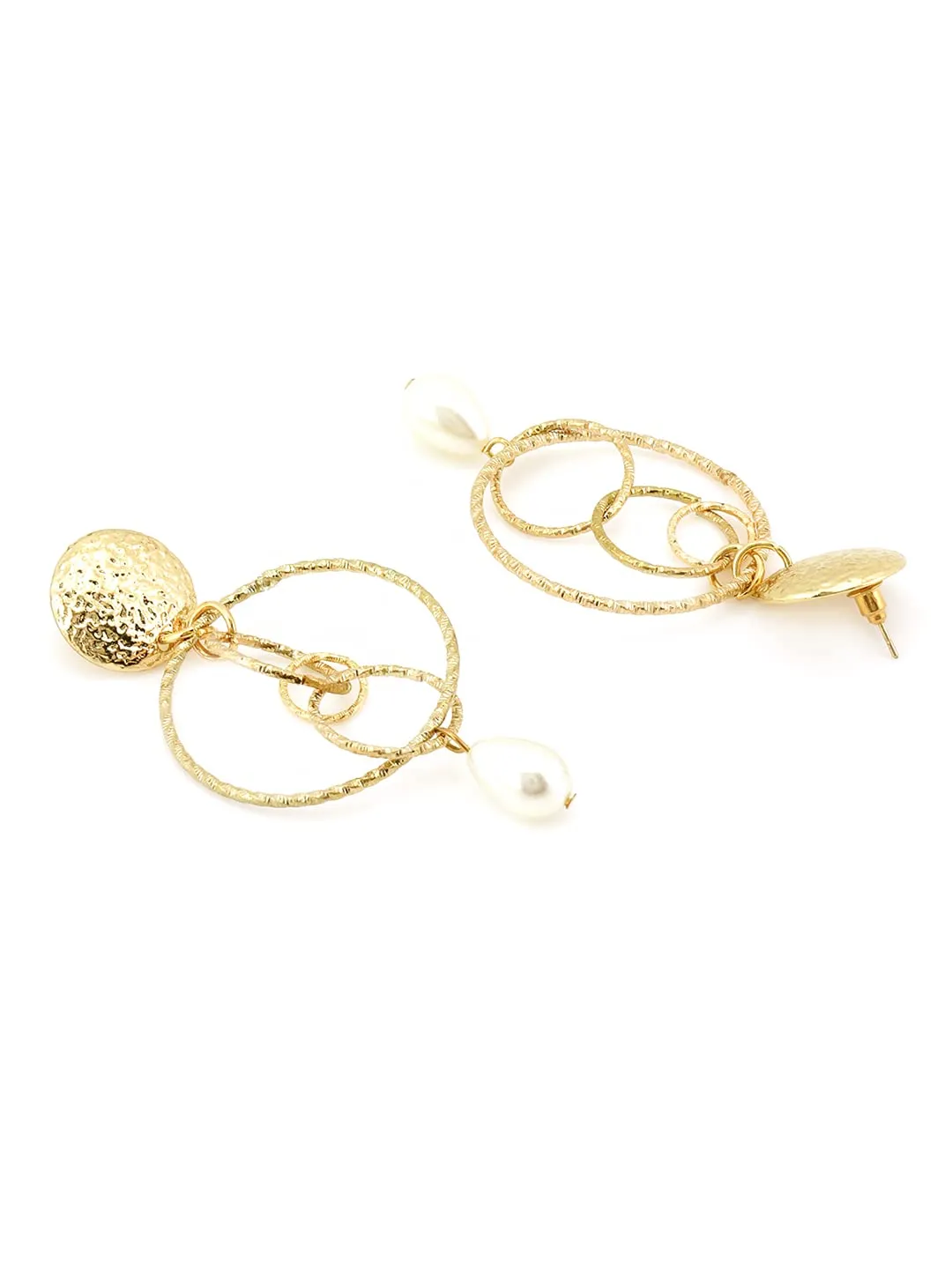 Yellow Chimes Latest Fashion Gold Plated Circle Design Pearl Drop Earrings for Women and Girls, Medium (YCFJER-CRCLDGN-GL)